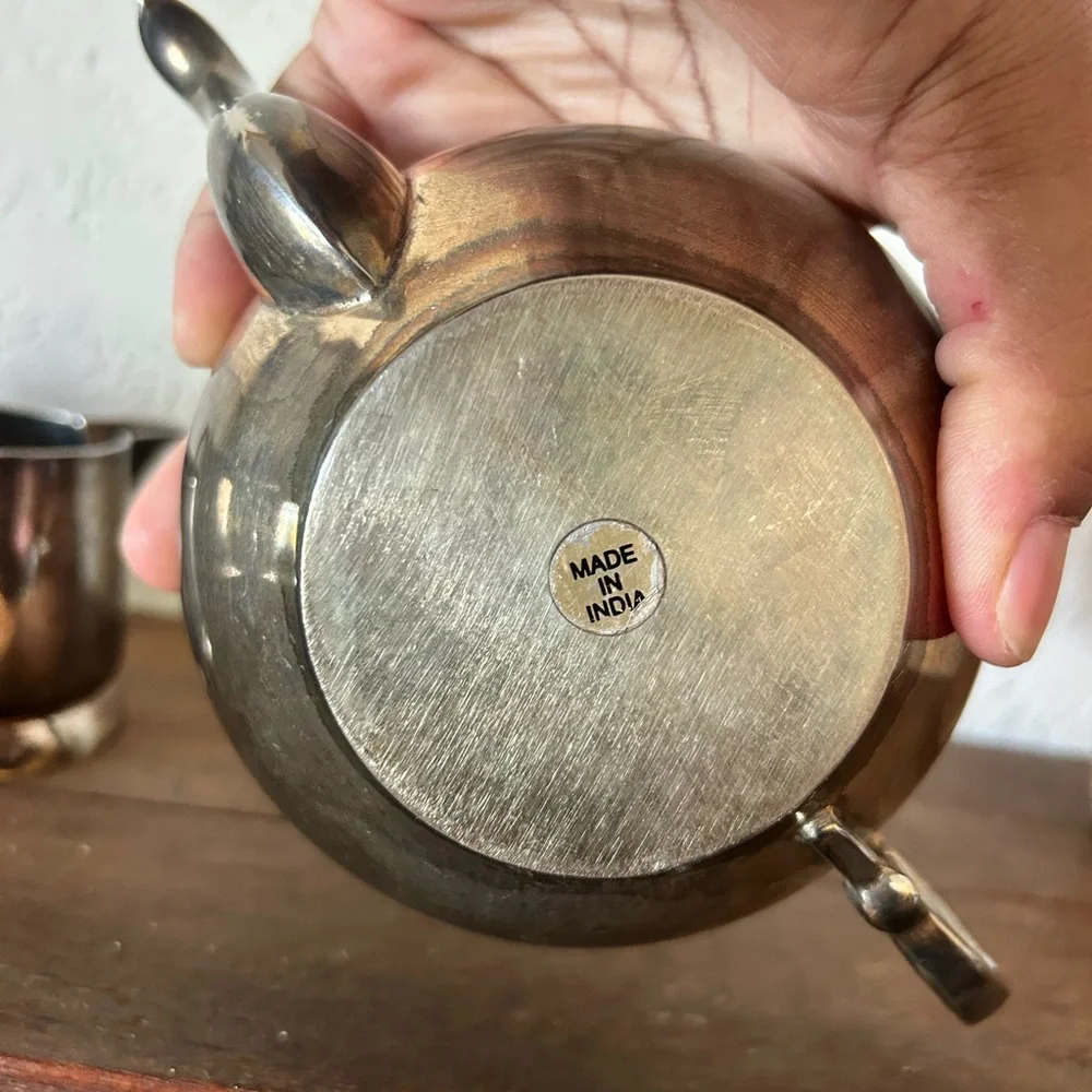 Vintage 4pc Silver Plated Tea Set Made in India Natural Patina